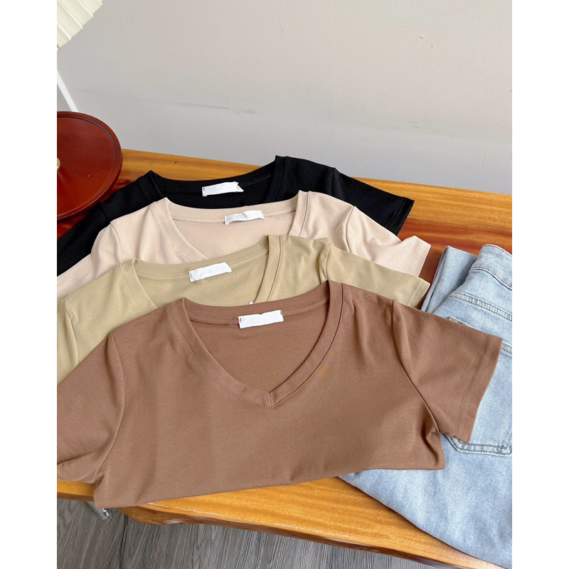 Áo phông nũ cổ v croptop 1 màu a238510