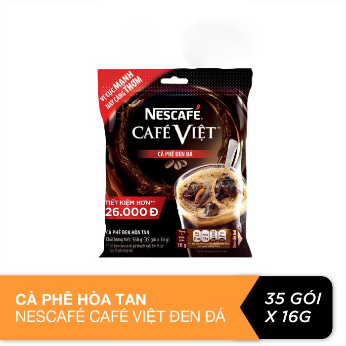 Cà phê đen đá Nescafe Cafe Việt 2 Trong 1 Cà Phê Đen Hoà Tan (bịch 35 gói x 16g)