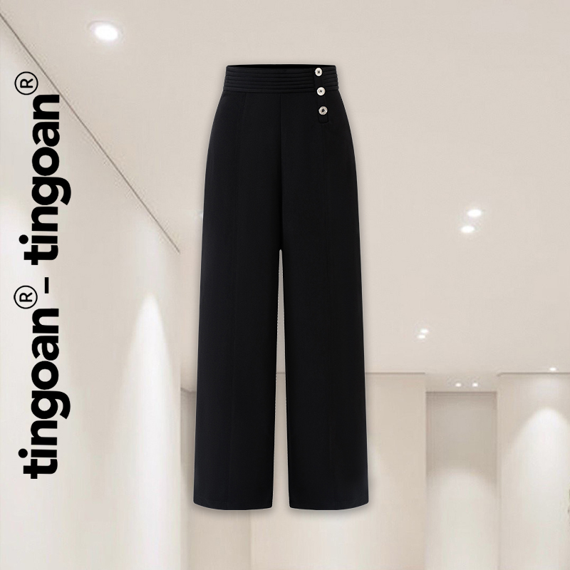 Tingoan® - quần culottes đen dài cạp cao phối 3 cúc đính lệch cạp khóa lưng pannie cullotes/bl