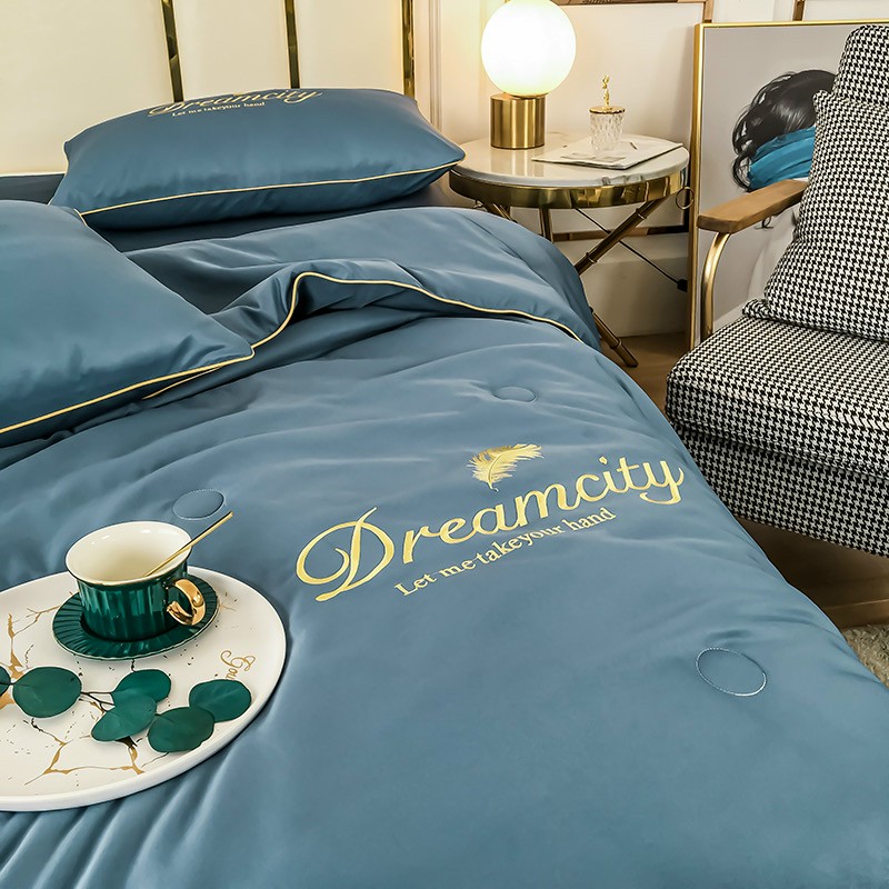 Set Chăn Ga Gối Cotton Lụa DreamCity Cao Cấp 4 Món Chăn Chần Hè