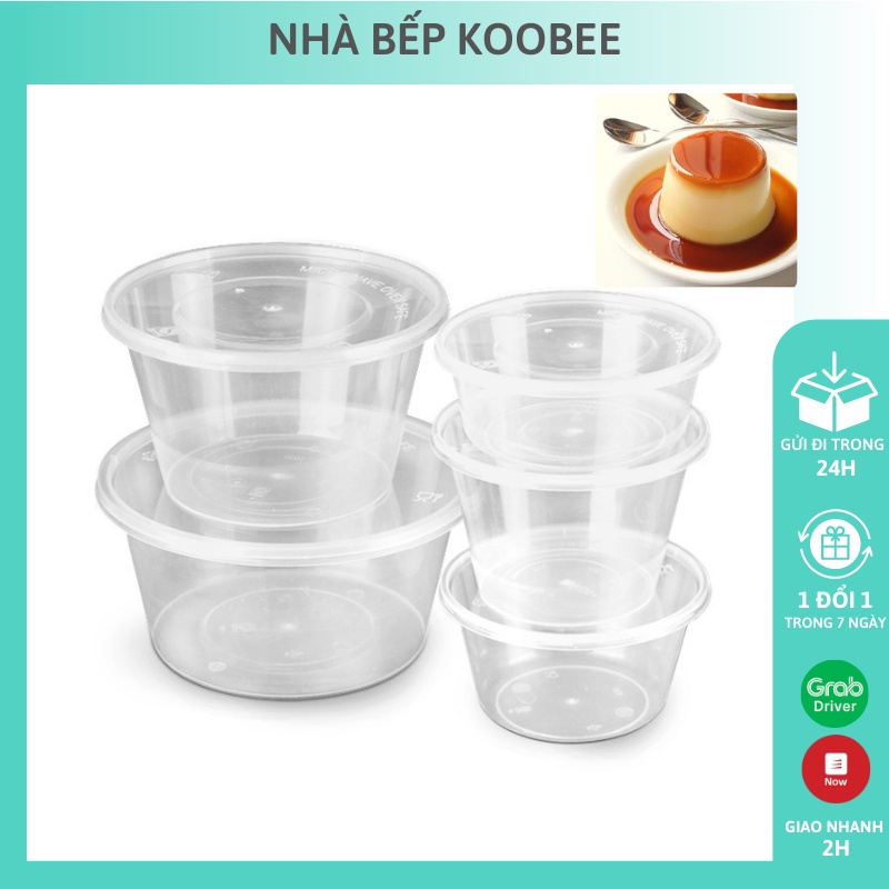 Hũ làm caramen, hủ bánh flan, khuôn làm bánh flan có nắp bằng nhựa 100% PP KHÔNG MÙI KooBee (CB04)