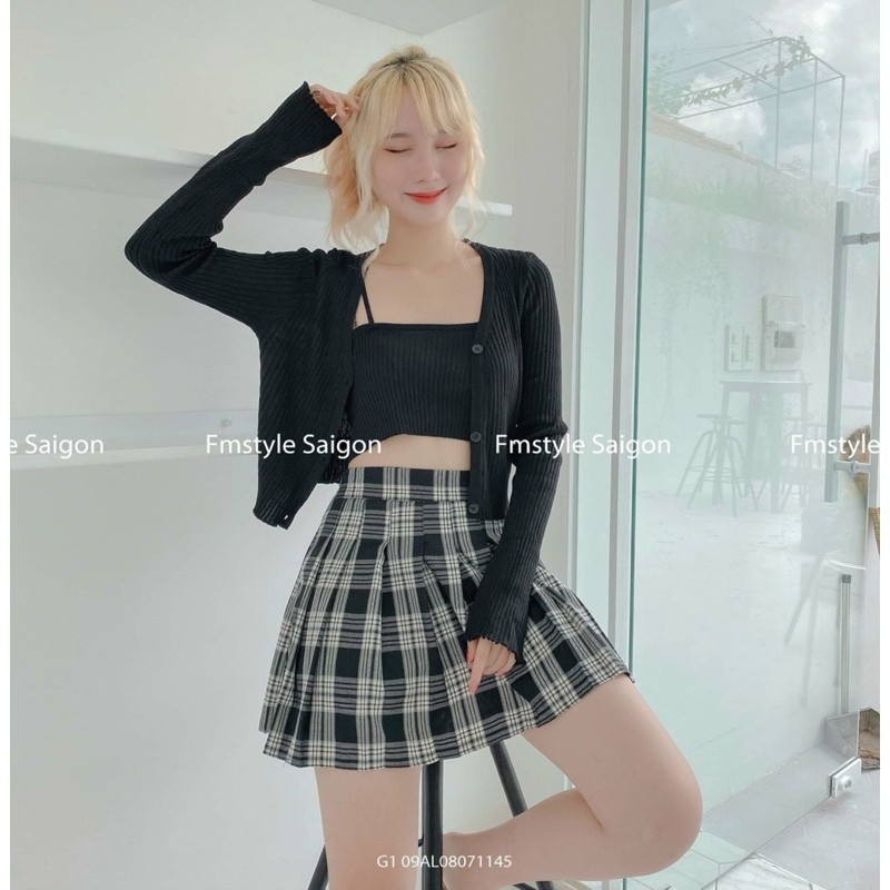 Set Áo Khoác Len Mỏng Kèm Áo 2 Dây(  Thật)