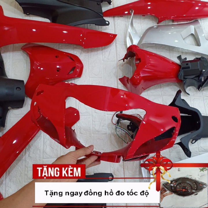 Dàn áo xe Wave Alpha mới , Wave RS , Wave S100 nhựa ABS nguyên sinh màu ĐỎ CỜ - có TẶNG THÊM BỘ TEM xịn [TẶNG NGAY ĐỒNG HỒ ĐO TỐC ĐỘ]