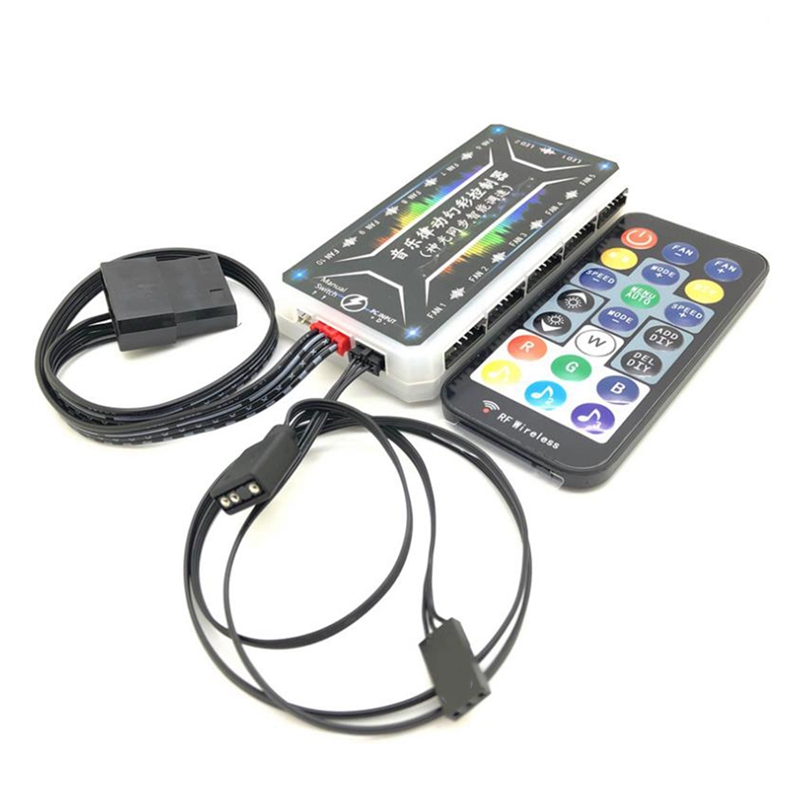 RGB Fan Remote Controller 10 Fan and 2 LED Ports Motherboard Sync LED Controller Hub for ...