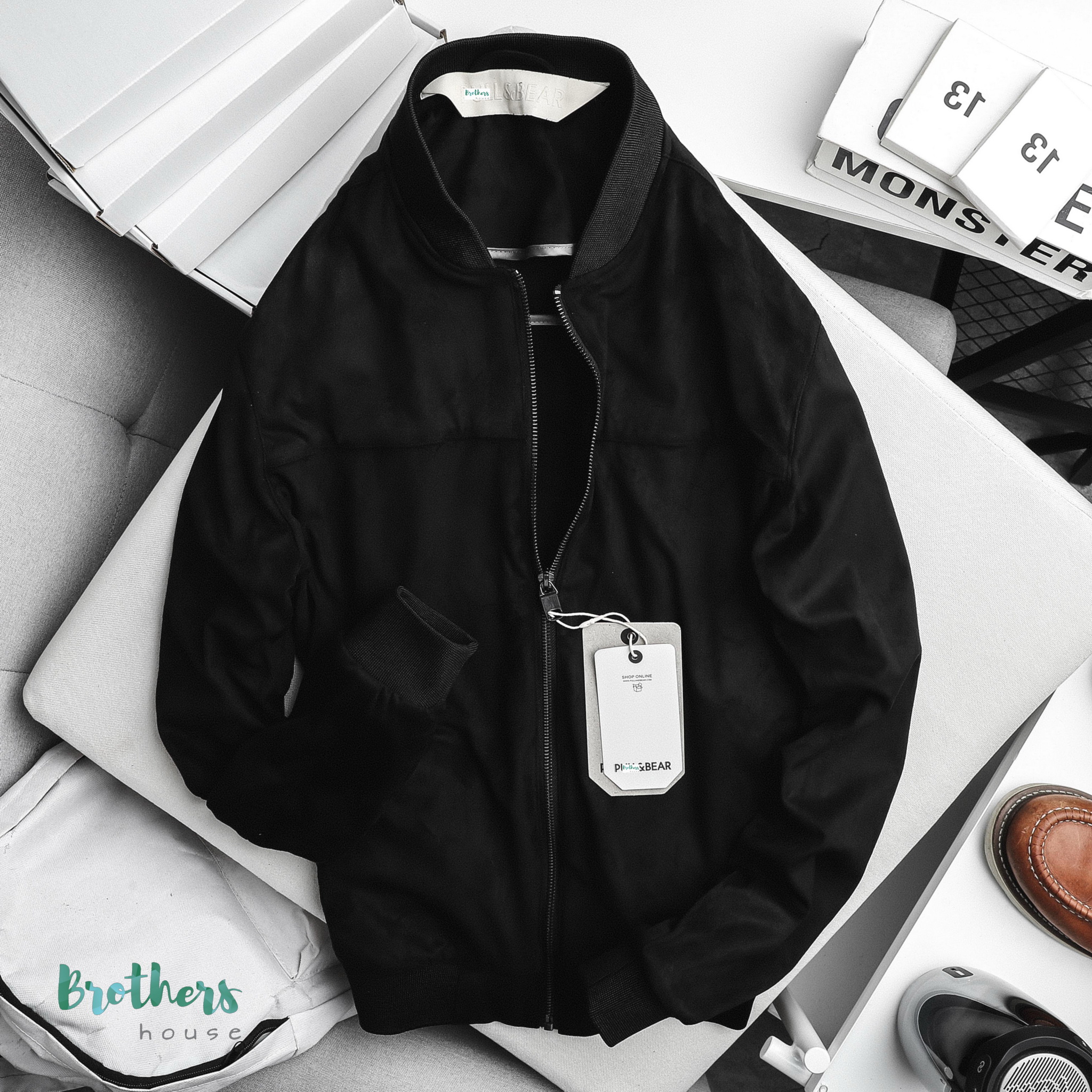 [HCM]Áo khoác bomber P&B da lộn trẻ trung xịn sò