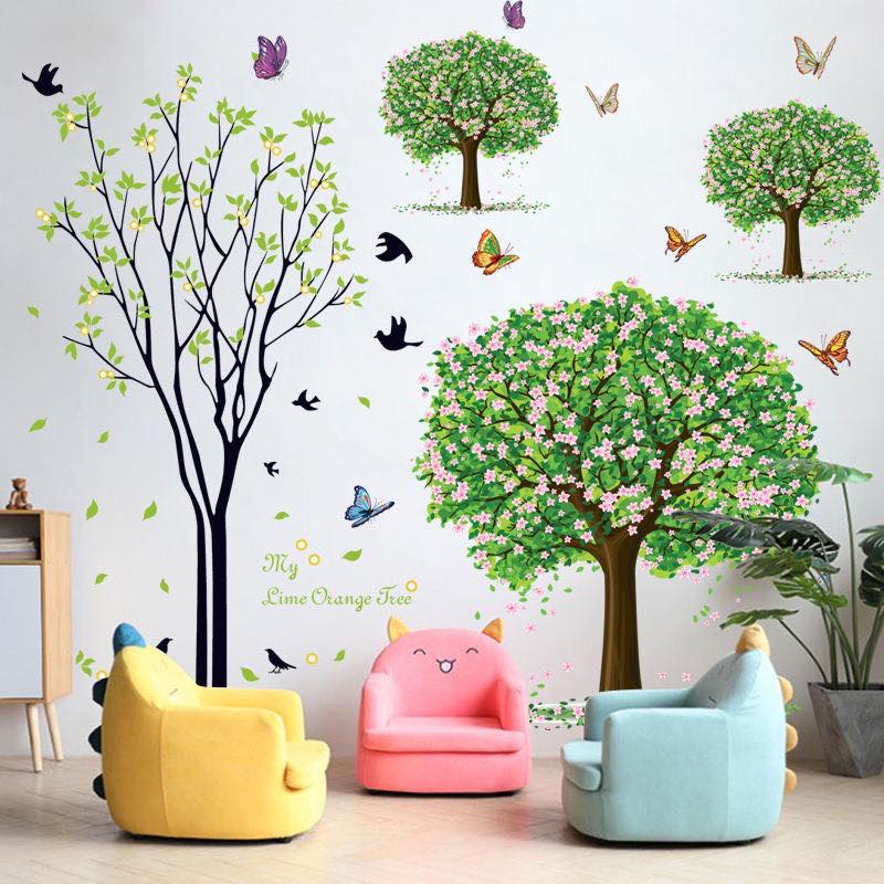 DECAL DÁN TƯỜNG CÂY CHIM ÉN VÀ BA CÂY XANH