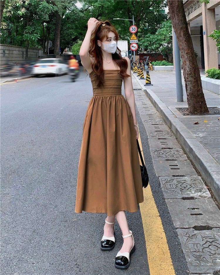 ĐẦM Phong cách HEPBURN XẾP LI 2 DÂY NƠ