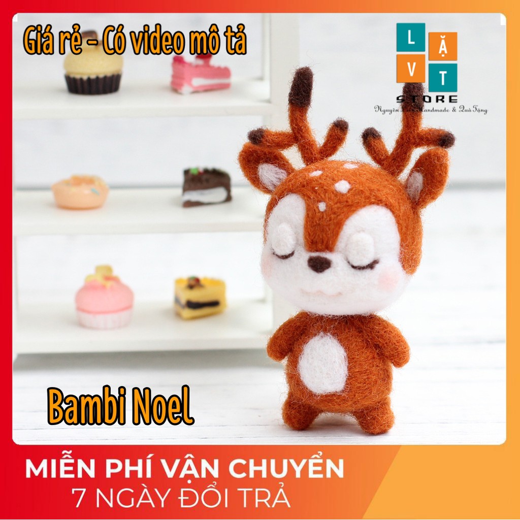 Kit len chọc - needle felt bé nai ngủ quên
