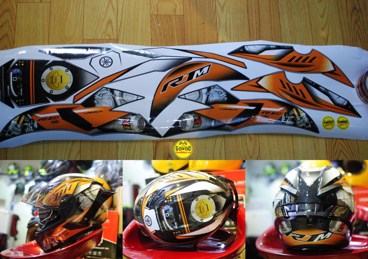 Tem Yamaha màu Cam dán mũ Fullface