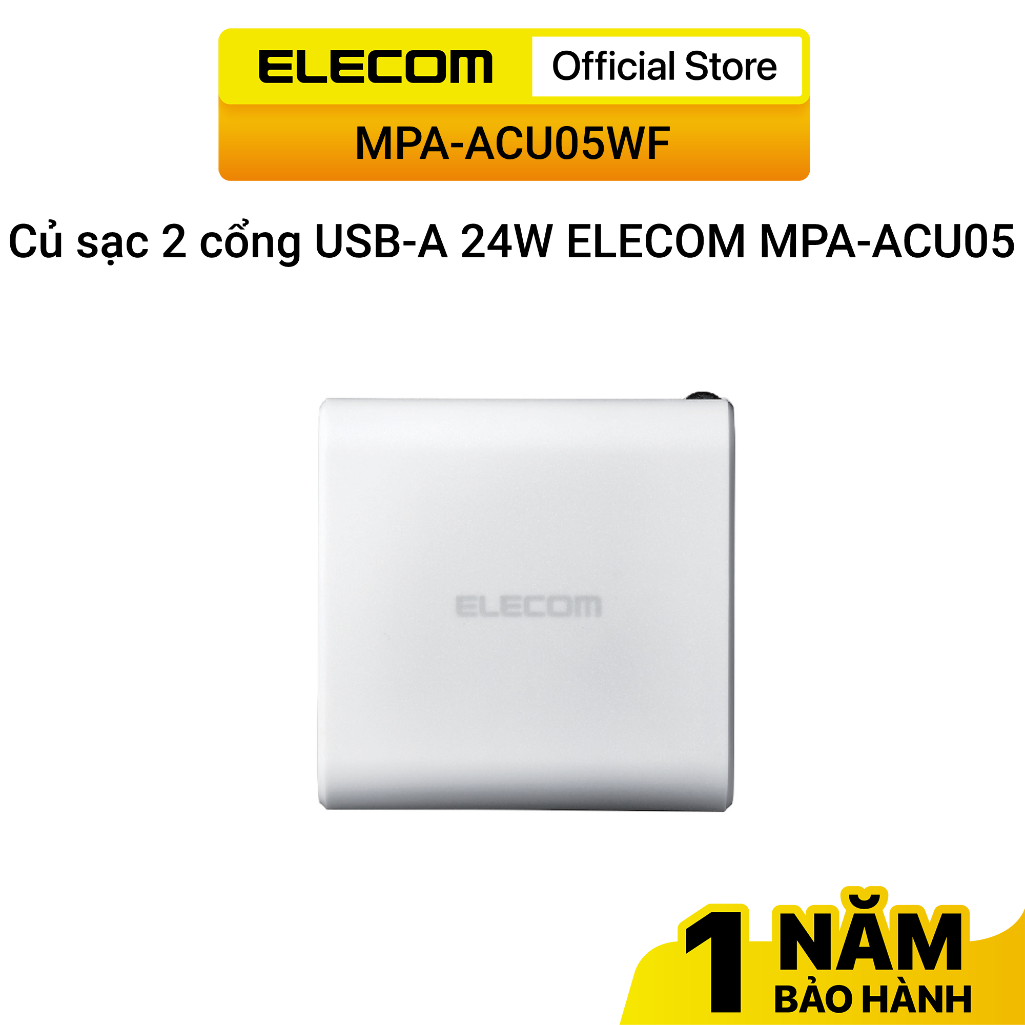 Củ sạc 2 cổng USB-A 24W ELECOM MPA-ACU05 - Hàng Chính Hãng