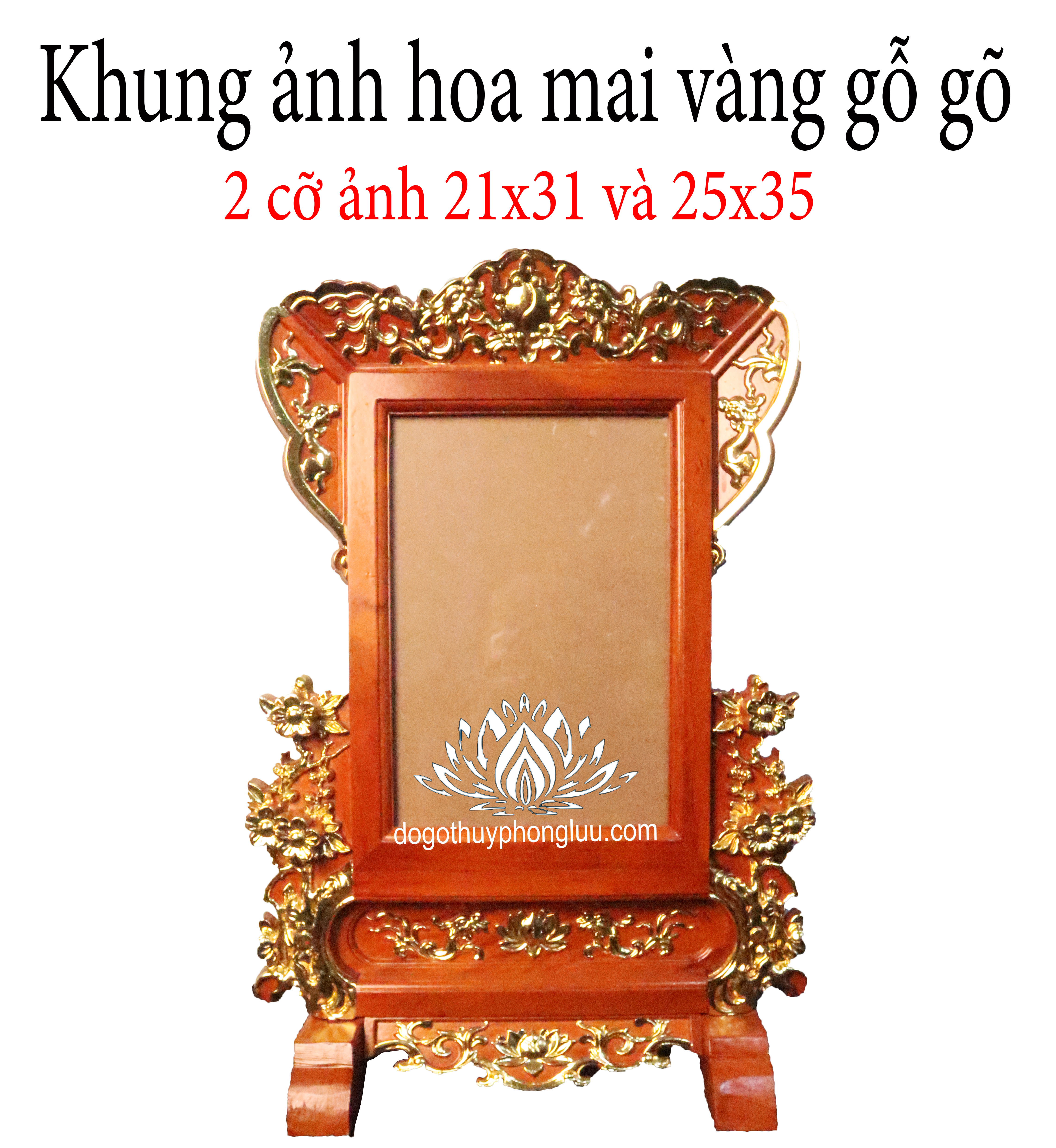 Khung ảnh thờ chạm hoa dát vàng gỗ gõ,khung hình thờ hoa mai gỗ 2 cỡ ảnh thờ