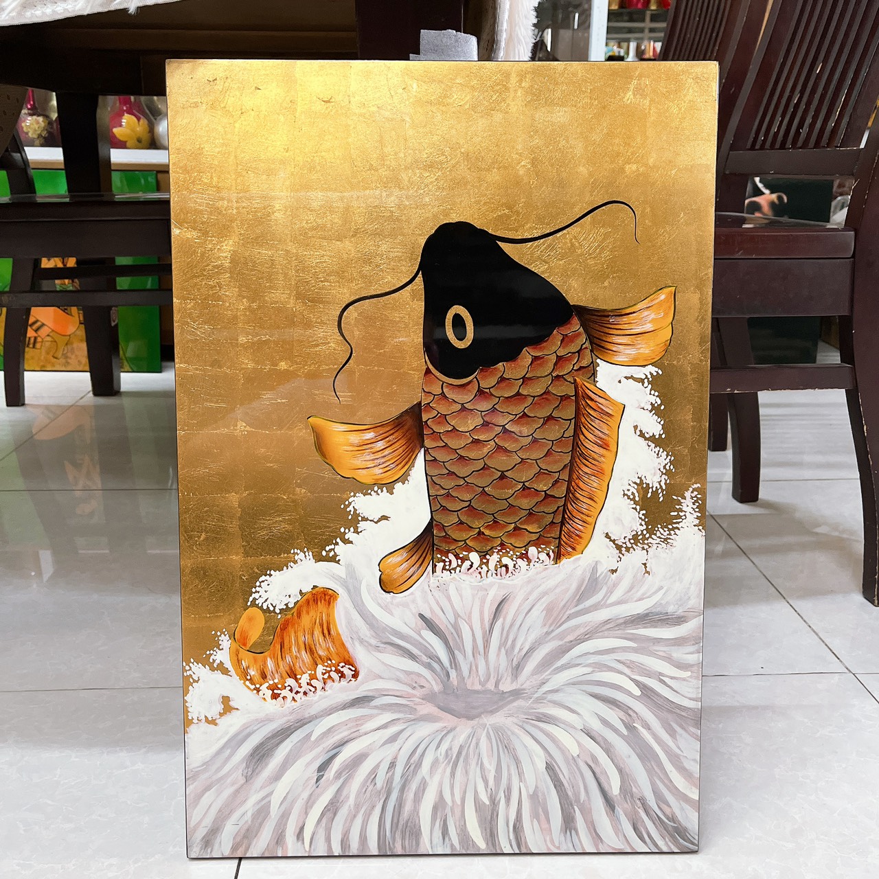 ( Tặng kèm khung) Tranh sơn mài cá chép dát vàng nhiều size cho bạn lựa chọn