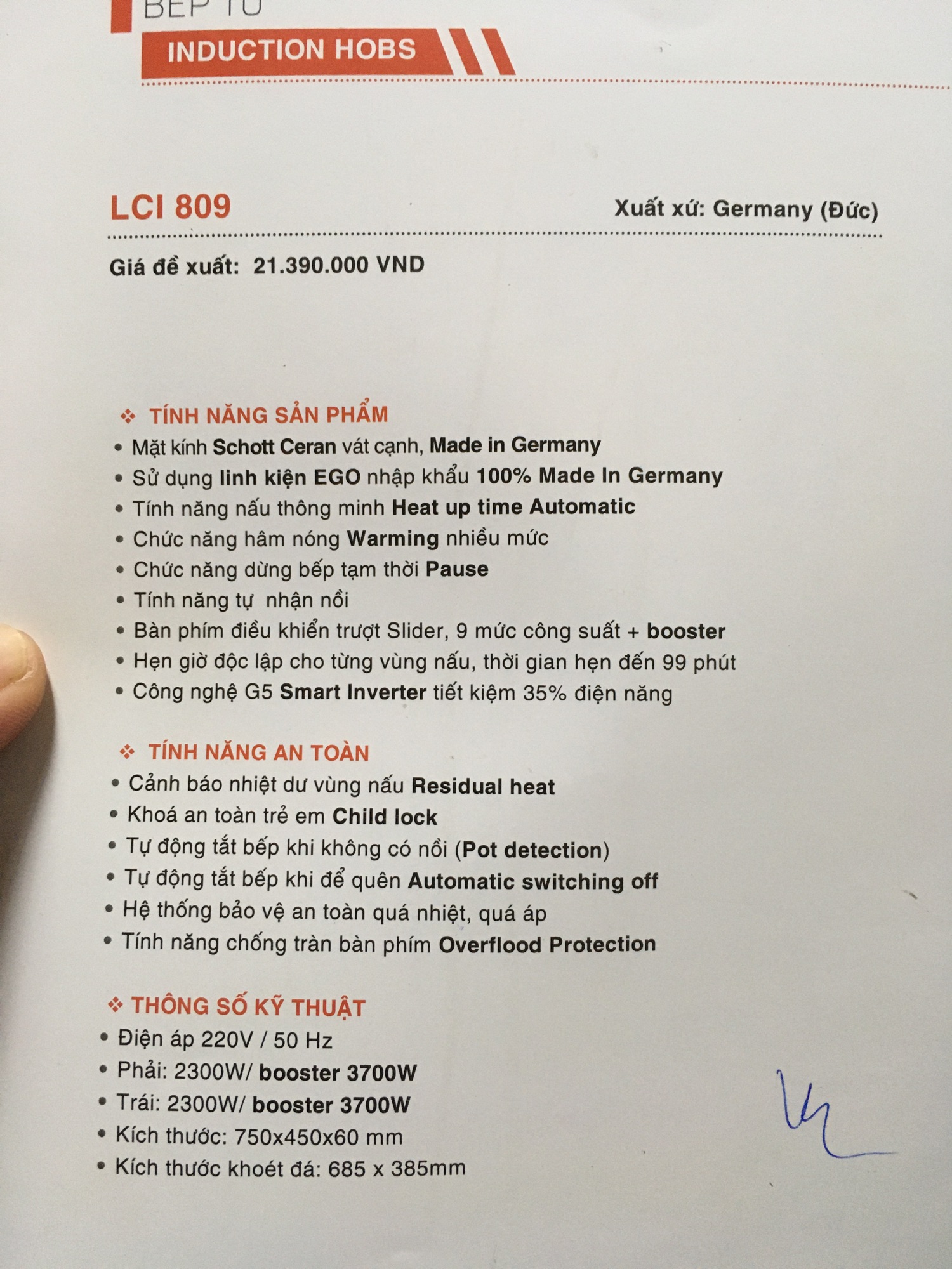 Bếp từ đôi nhập khẩu Đức Lorca LCI-809
