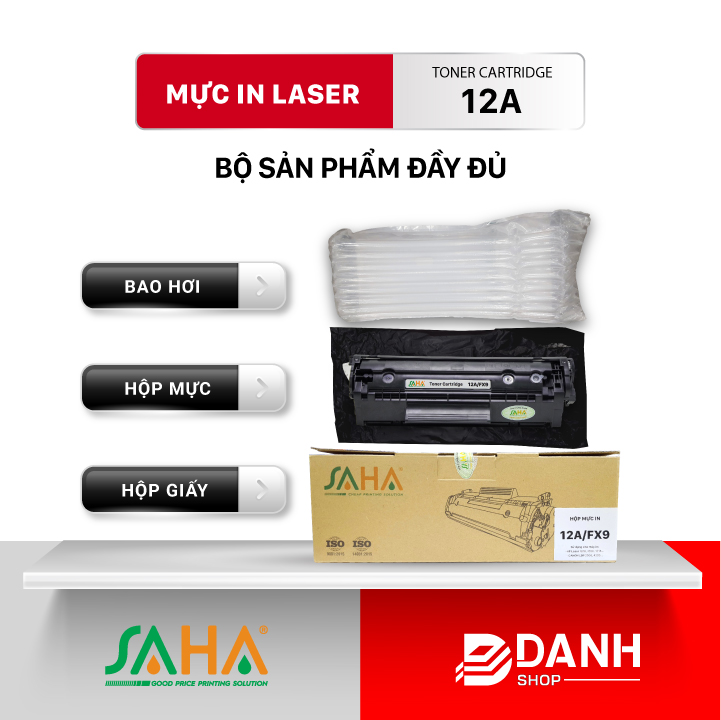 Hộp mực in SAHA 12A/FX9  - Dùng cho máy in HP & Canon 2900, 3000 (CRG-303) - Bảo hành 12 tháng ( FULL BOX) / Mực máy in Laser