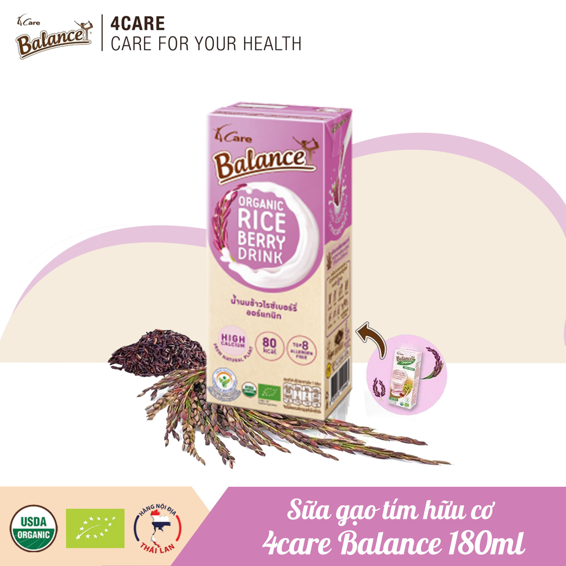 (Lốc 3 hộp) Sữa gạo hữu cơ 4Care Balance 180ml Organic Rice Drink