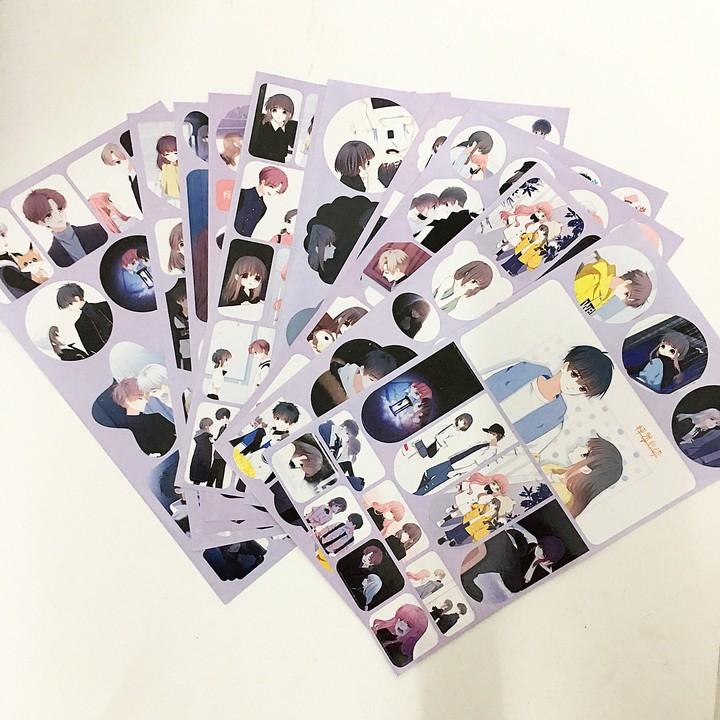 Ảnh dán 12 tấm sticker Con tim rung động album ảnh dán anime idol dễ thương