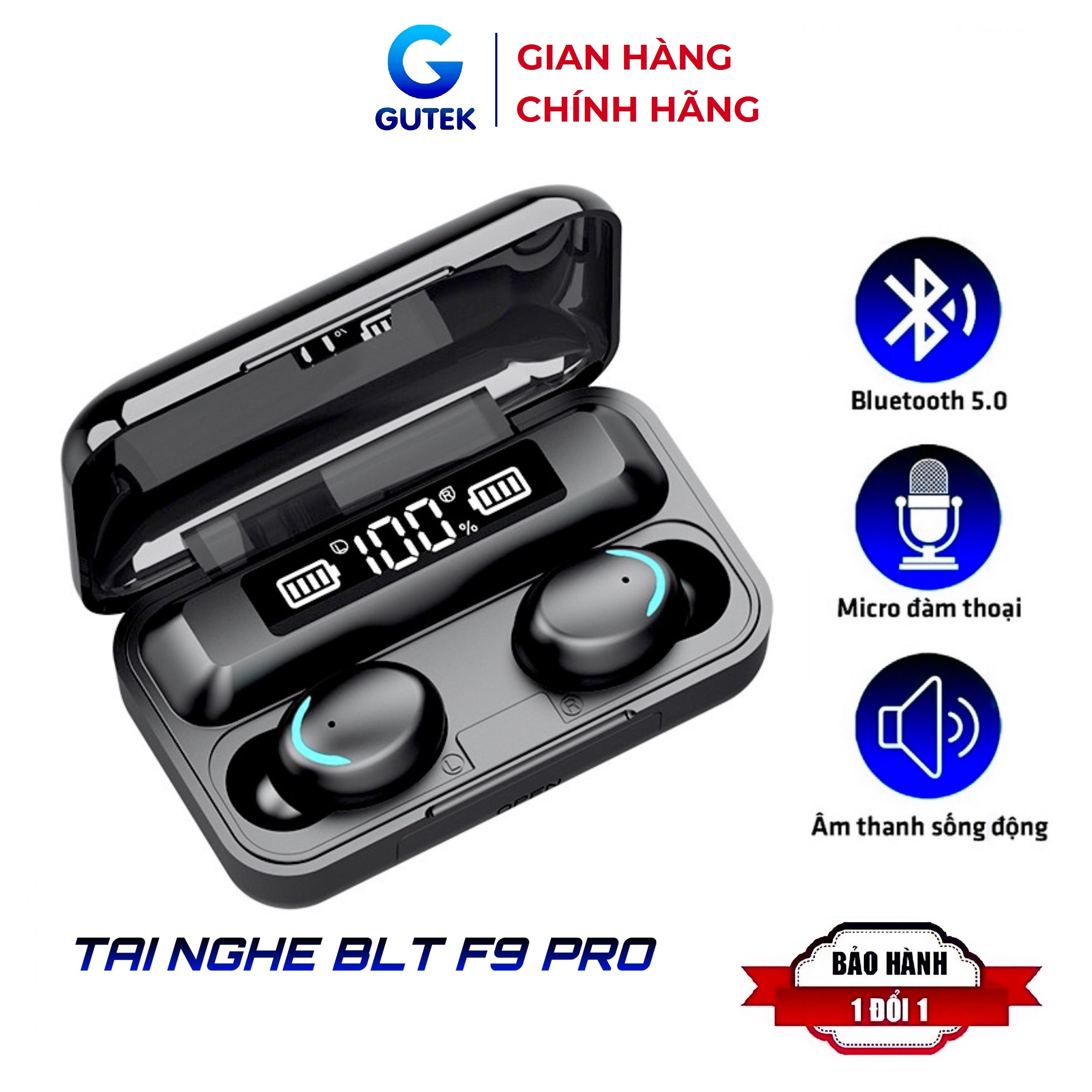 Tai nghe bluetooth không dây true wireless gutek f9 pro bluetooth 5.0 bản quốc tế cảm ứng chống nước