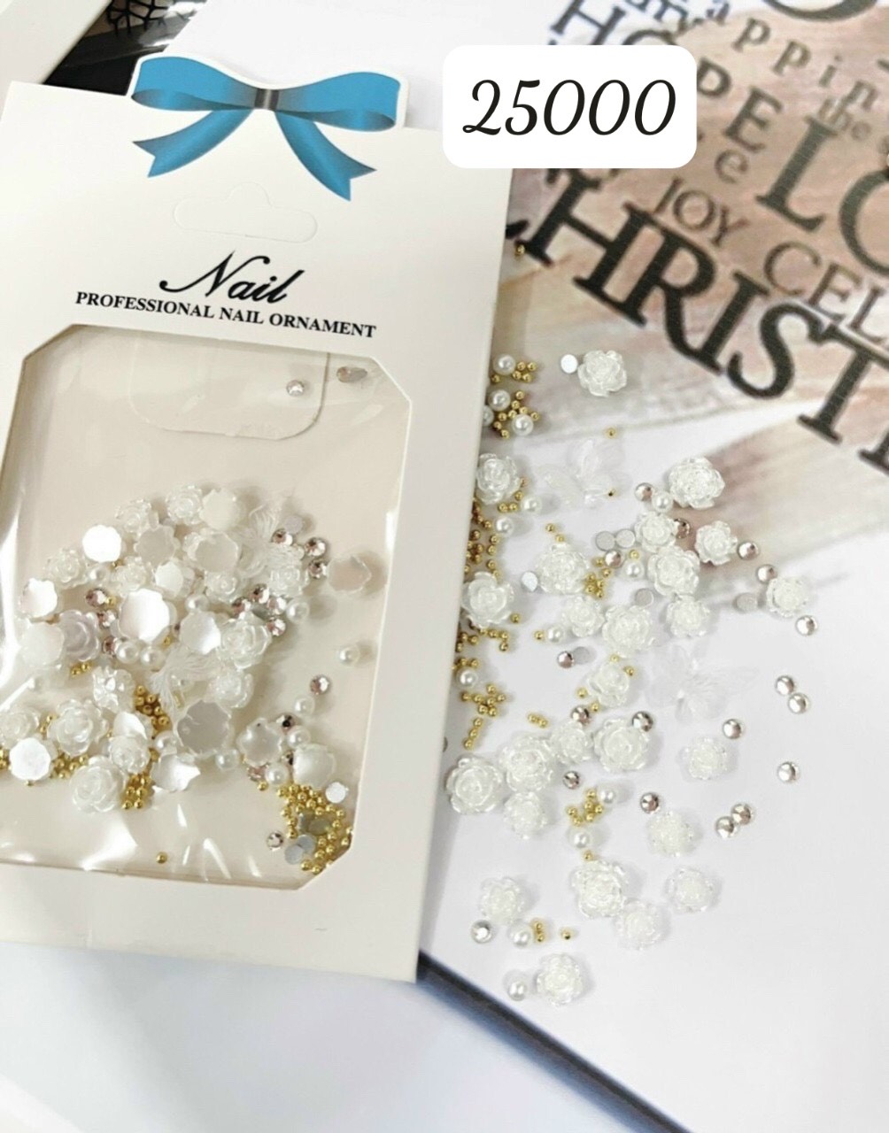 Set hoa hồng bi ngọc trang trí móng nail