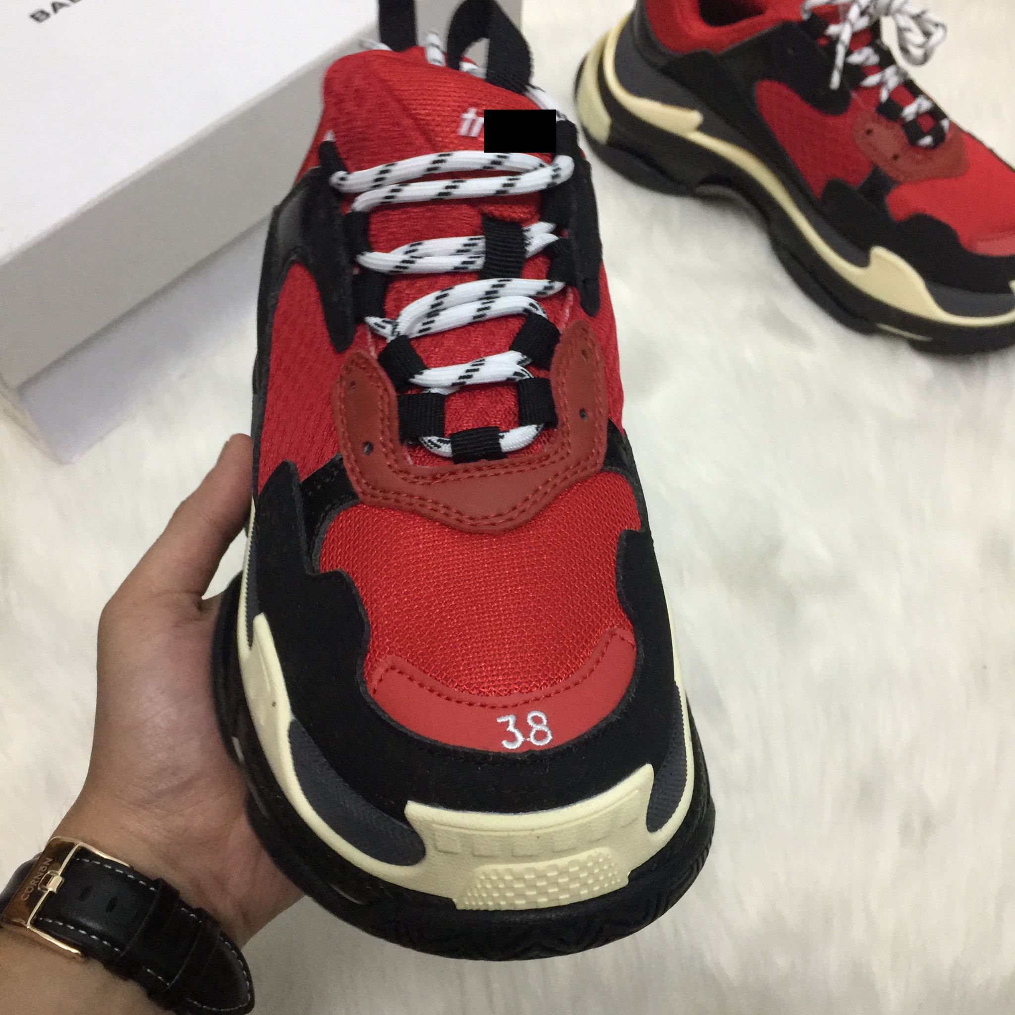 [Full Box & Tặng Vớ] Giày thể thao Sneaker Balenciga TripleS Đỏ đen