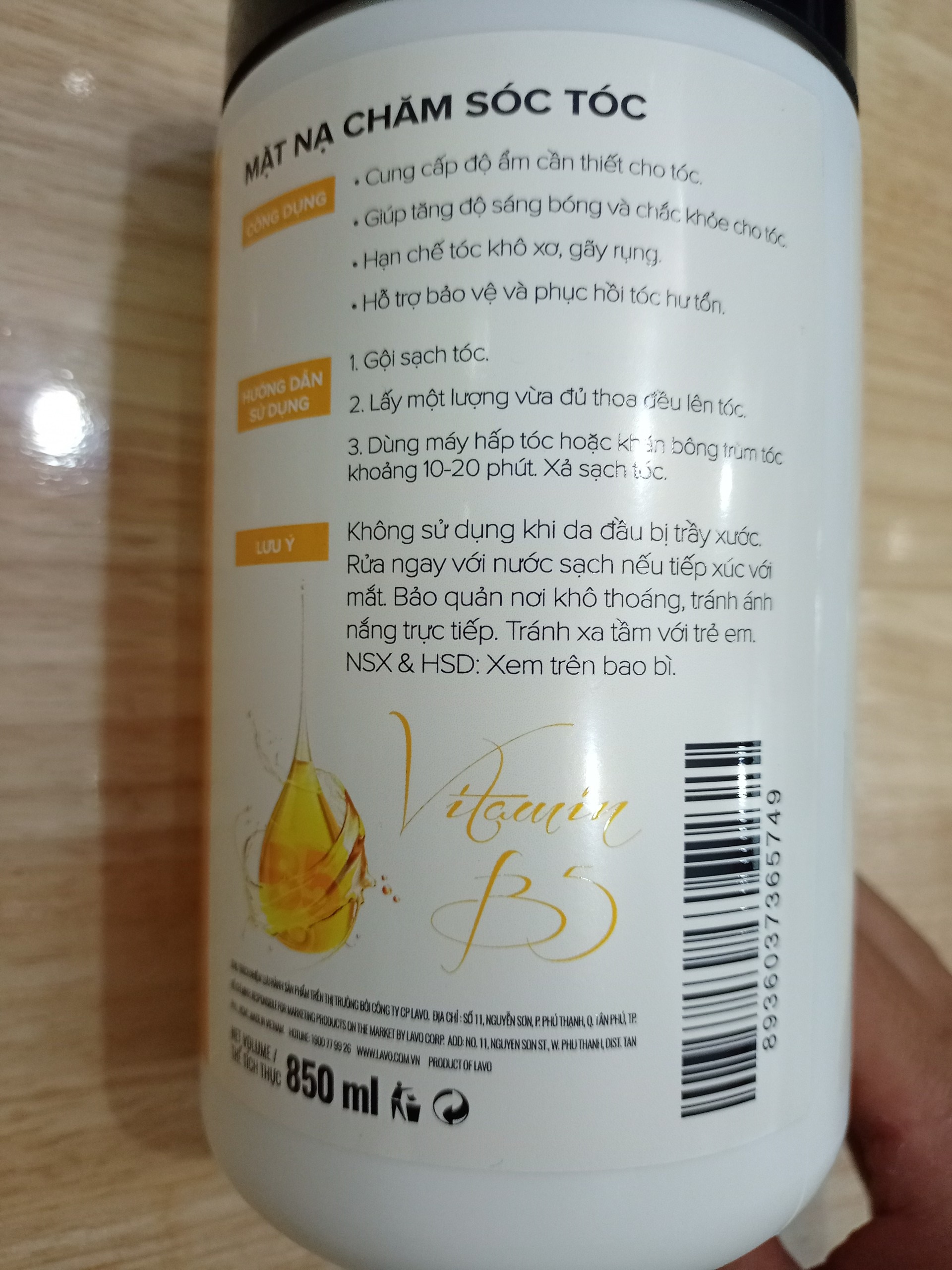 Hấp / xã mặt nạ chăm sóc tóc Vitamin B5 Spaline 850ml lavox dùng để ủ, xã tóc