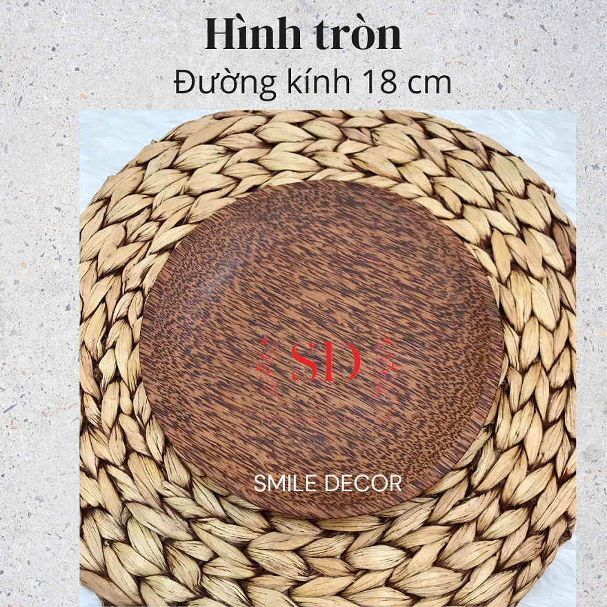Đĩa gỗ dừa đựng thức ăn, trang trí Smile Decor