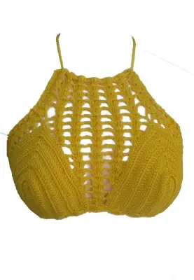 Áo bikini len móc handmade , áo bikini móc thủ công bằng len màu vàng xinh xắn mặc đi biển