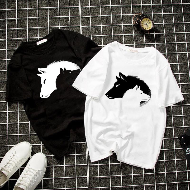 Áo thun unisex sói trắng đen form rộng vải dày mịn 2019T916