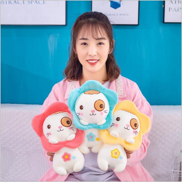 [HCM]Gấu Bông Mèo Con Đeo Hoa Size 25cm (3 Màu)