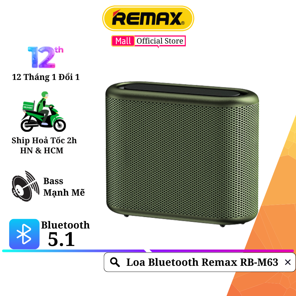 Loa bluetooth chống nước remax rb-m63 âm bass mạnh mẽ - remax chính hãng bảo hành 12 tháng 1 đổi 1