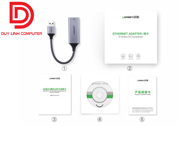 Cáp chuyển USB 3.0 to Lan hỗ trợ 1000 Mbps Ugreen 50922
