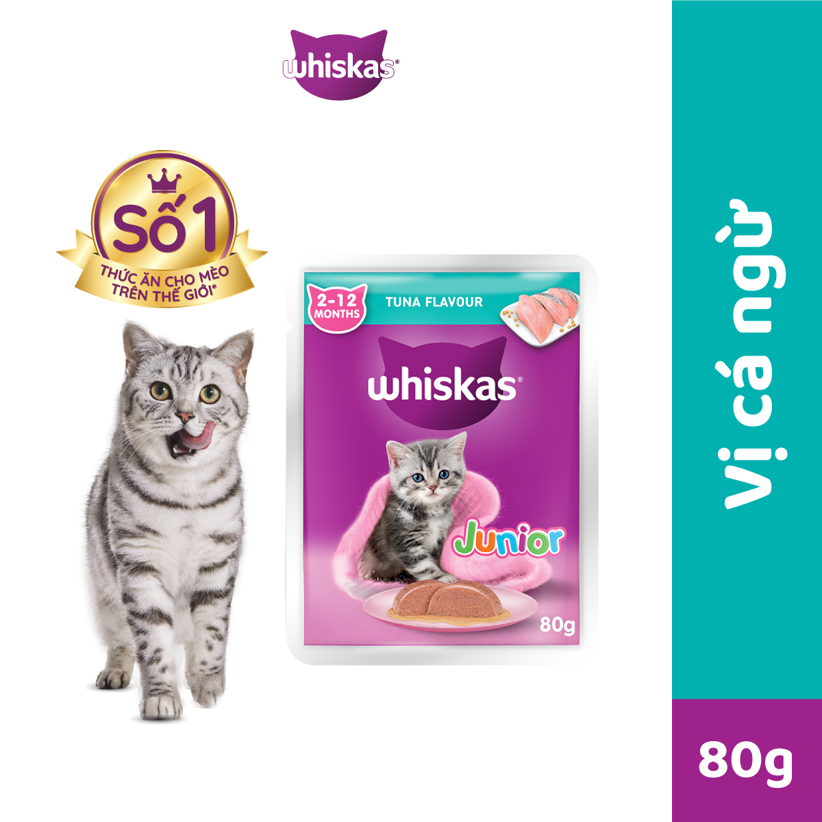 Pate Cho Mèo Con WHISKAS Junior 80g, 24 gói