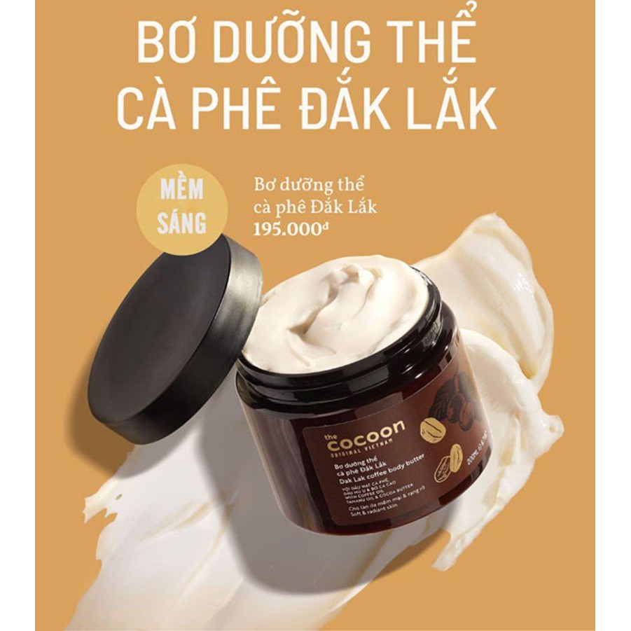 [HÀNG CHÍNH HÃNG] Bơ Dưỡng Thể Cà Phê Đắk Lắk Cocoon 200ml.