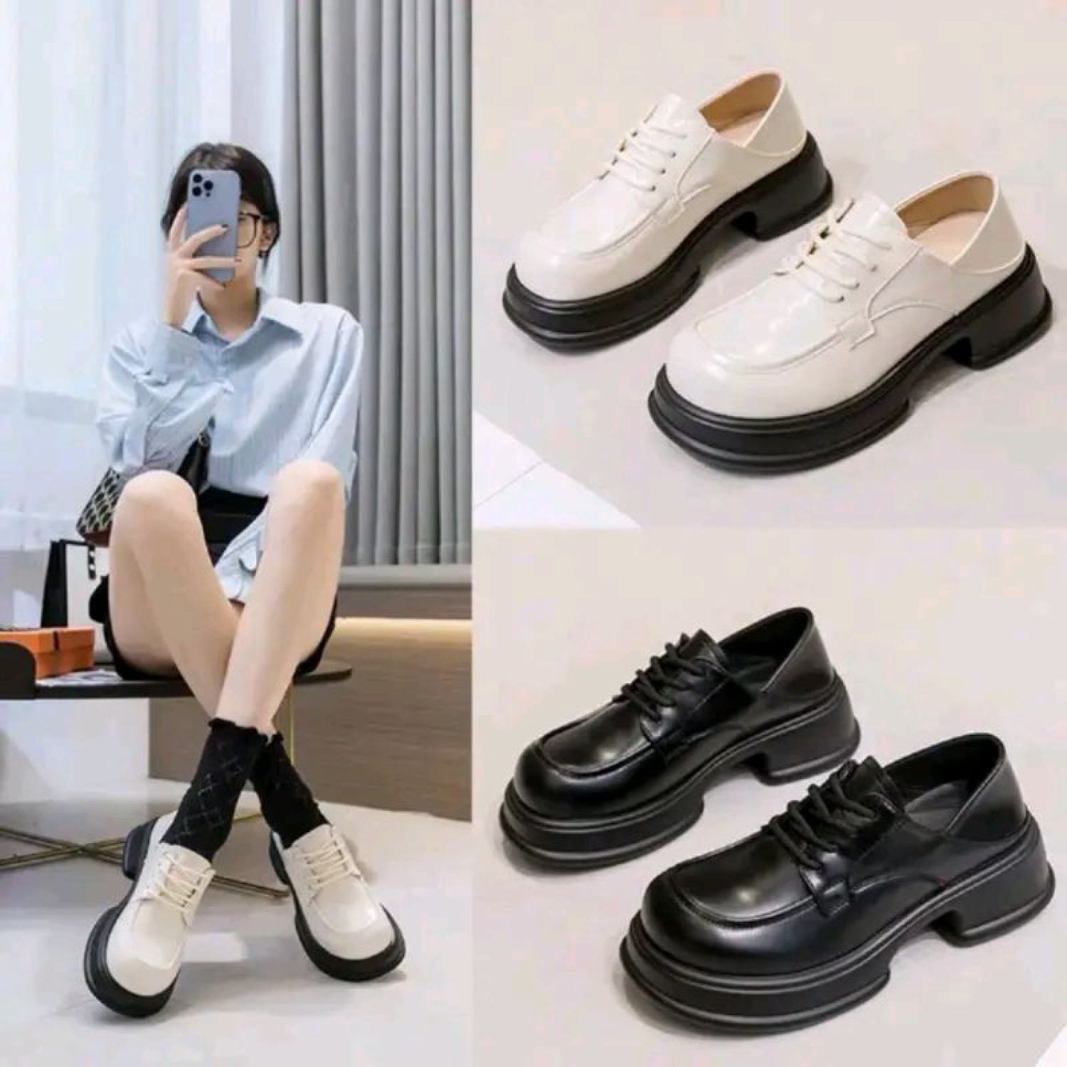 Giày Oxford độn đế 4cm khoét eo kiểu dáng hàn quốc