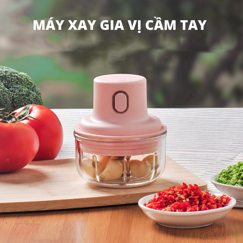Máy xay tỏi ớt mini, Máy xay tỏi ớt bằng điện mini sạc pin, may xay mini, máy xay rau củ thịt, dụng cụ xay tỏi ớt cho nhà bếp cao cấp 250ml với 3 lưỡi dao
