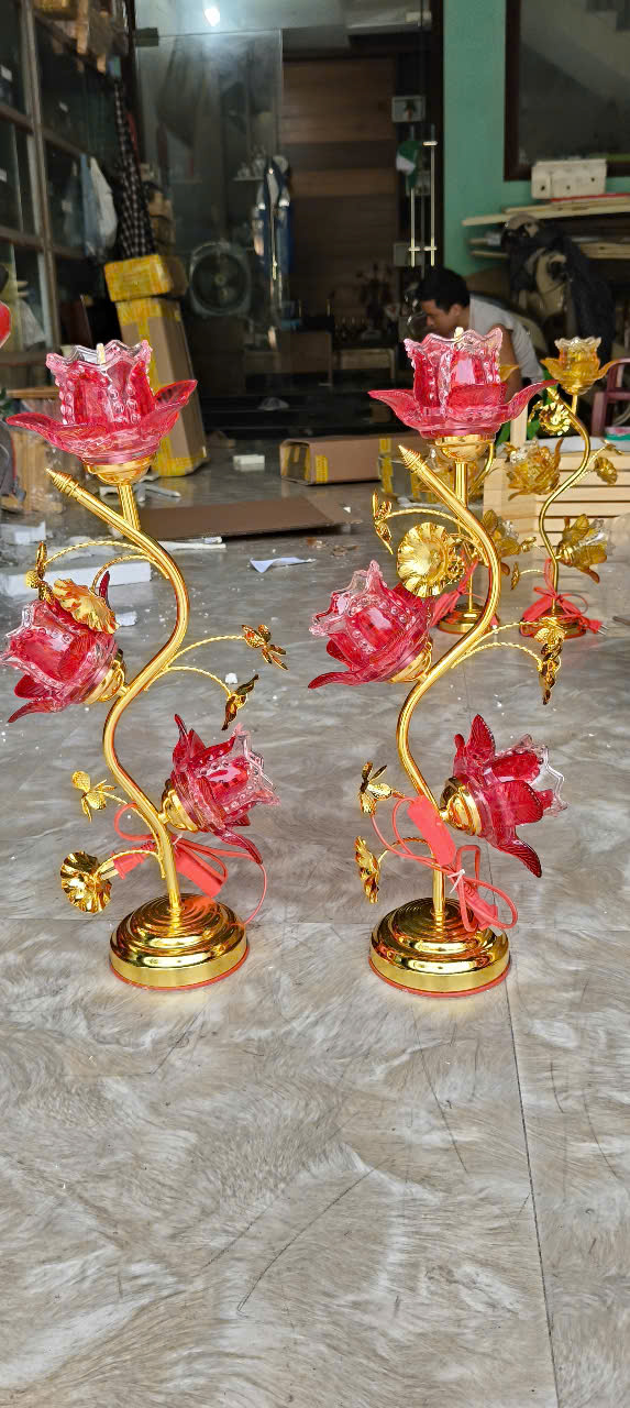 Đèn thờ thủy tinh hoa 3 bông hoa sen bóng đèn léd tiết kiệm điện năng nhiều kích cỡ