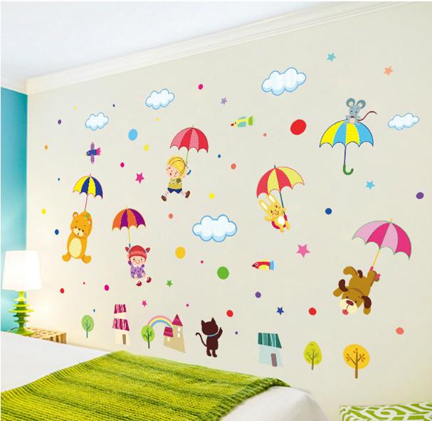 [HCM]Decal trang trí Thú Nhảy Dù sắc màu cho Bé