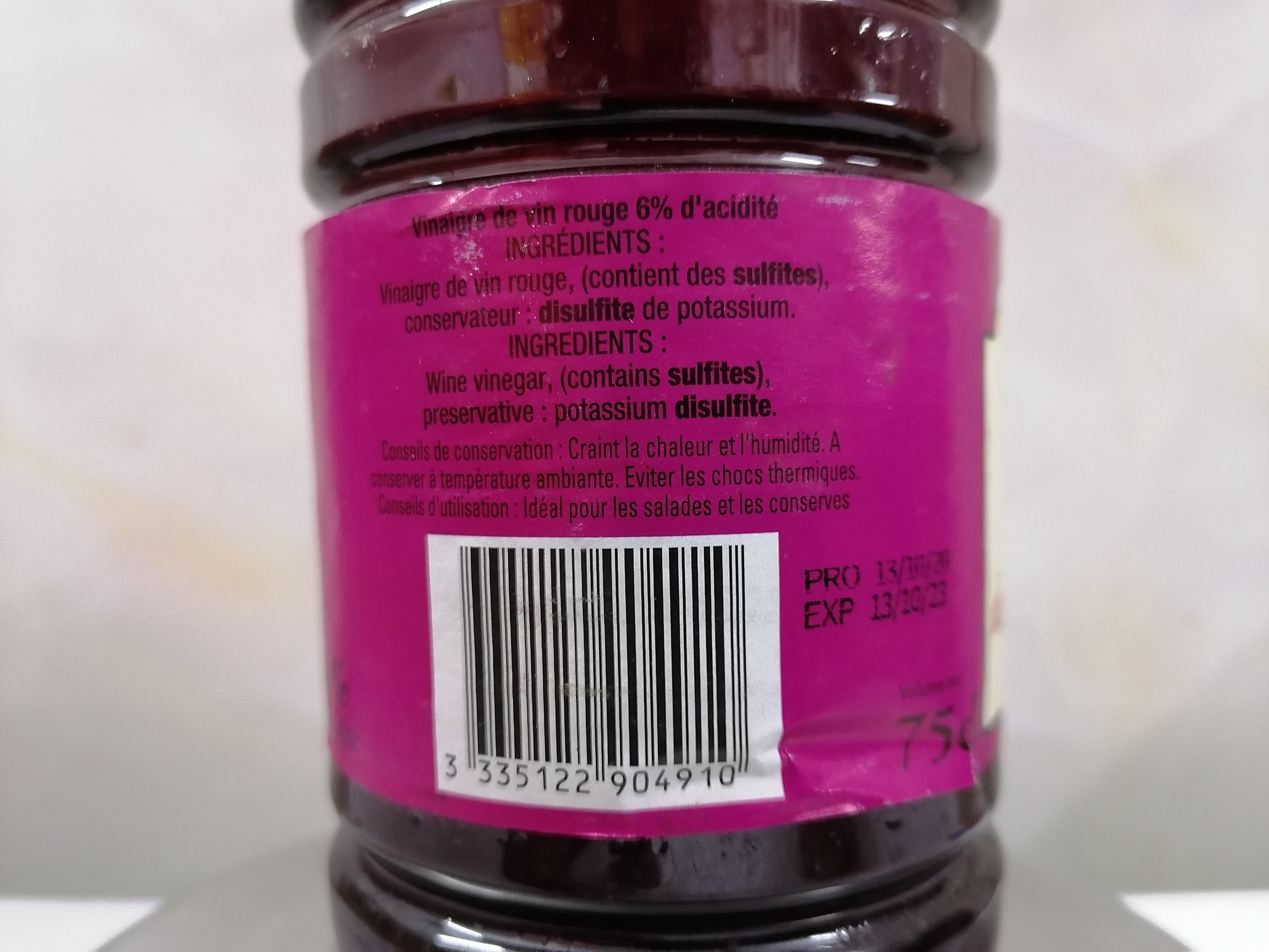 [Chai nhựa 750ml] GIẤM NHO ĐỎ [France] CHATEL Red Vinegar (nhn-hk)