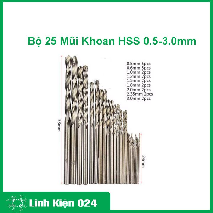 Bộ 25 chiếc mũi khoan hss qst 0.5mm-3.0mm