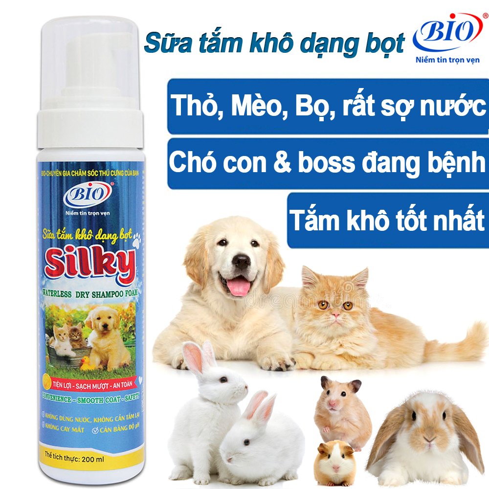 [SALE]Sữa tắm khô dạng bọt Bio-Silky cho chó mèo, Làm sạch, lông óng mượt và thơm lâu 200ml-79300