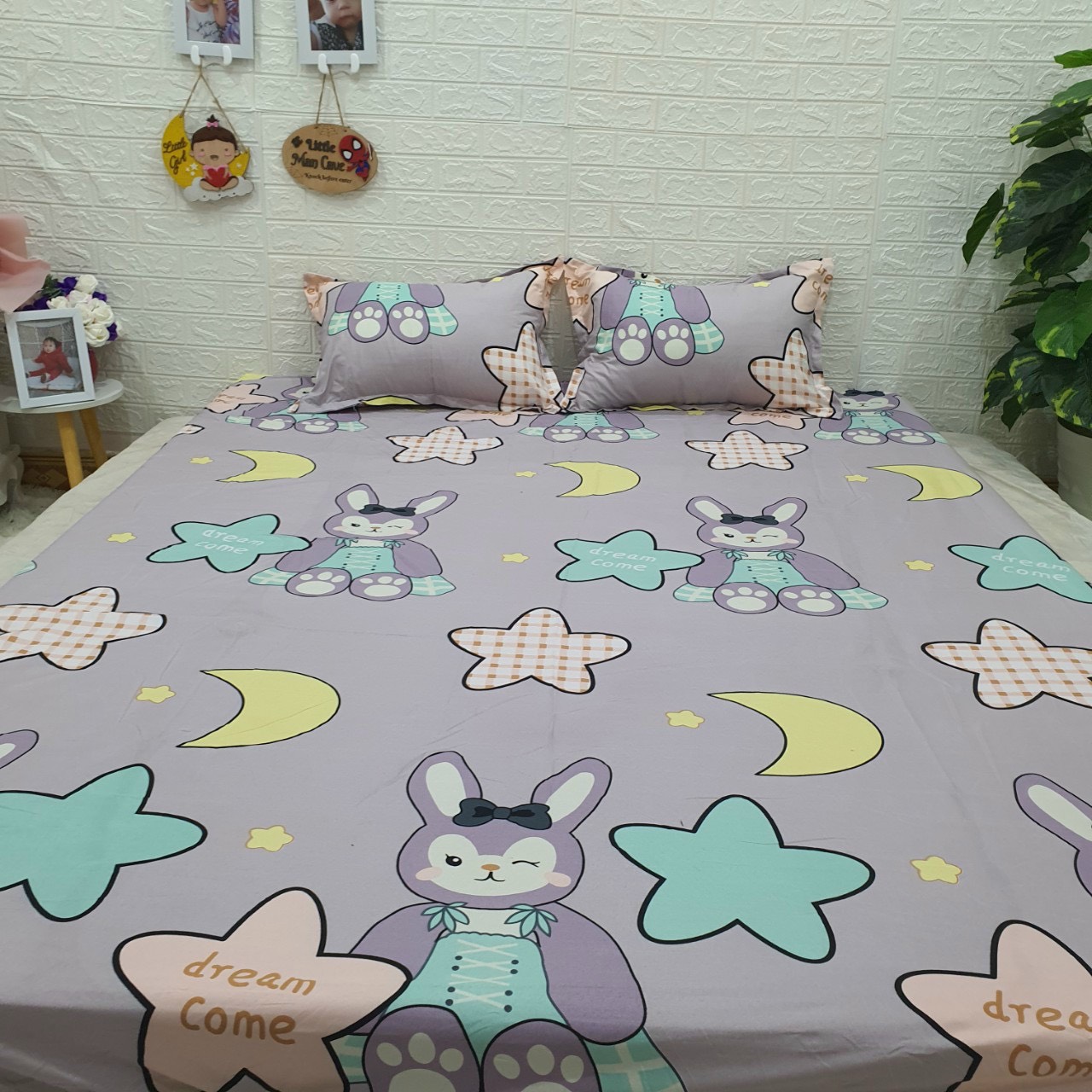 Bộ Chăn Ga Gối Cotton Poly - Thỏ Tím ( 3 Món , 4 Món , 5 Món ) Tiệm Nhà Cá