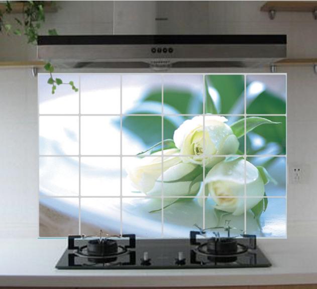 [HCM]Decal dán bếp tráng nhôm - Hoa hồng trắng