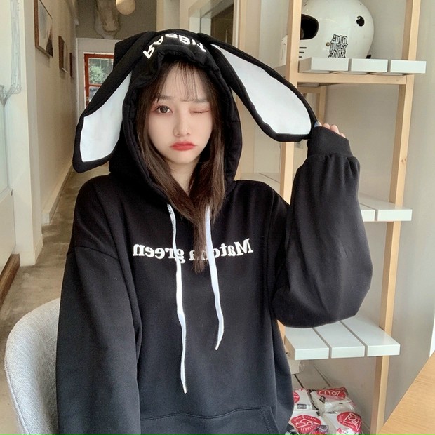 [HCM]ÁO KHOÁC HOODIE UNISEX NAM NỮ NÓN TAI THỎ BL