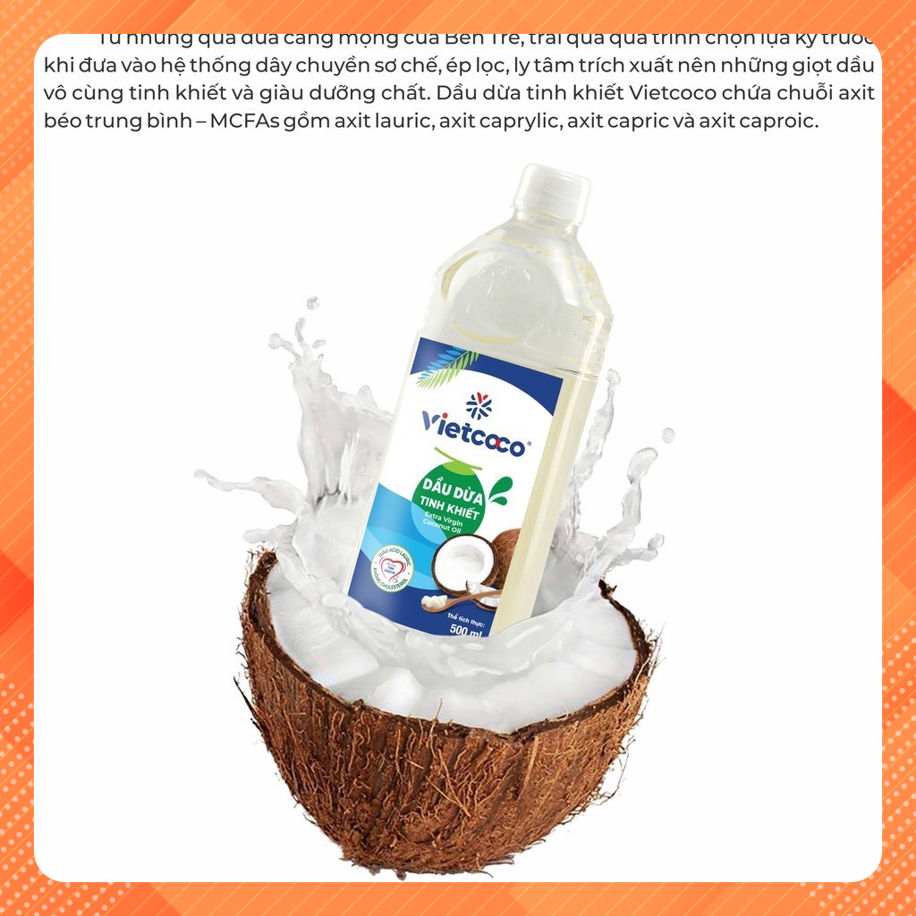 Dầu dừa tinh khiết Vietcoco - chai pet 500ml