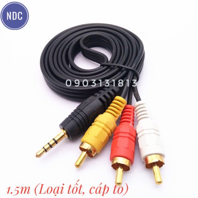 Cáp AV 3.5 ra 2 đầu, 3 đầu bông sen (Cáp 3.5mm loại 1, cáp to)