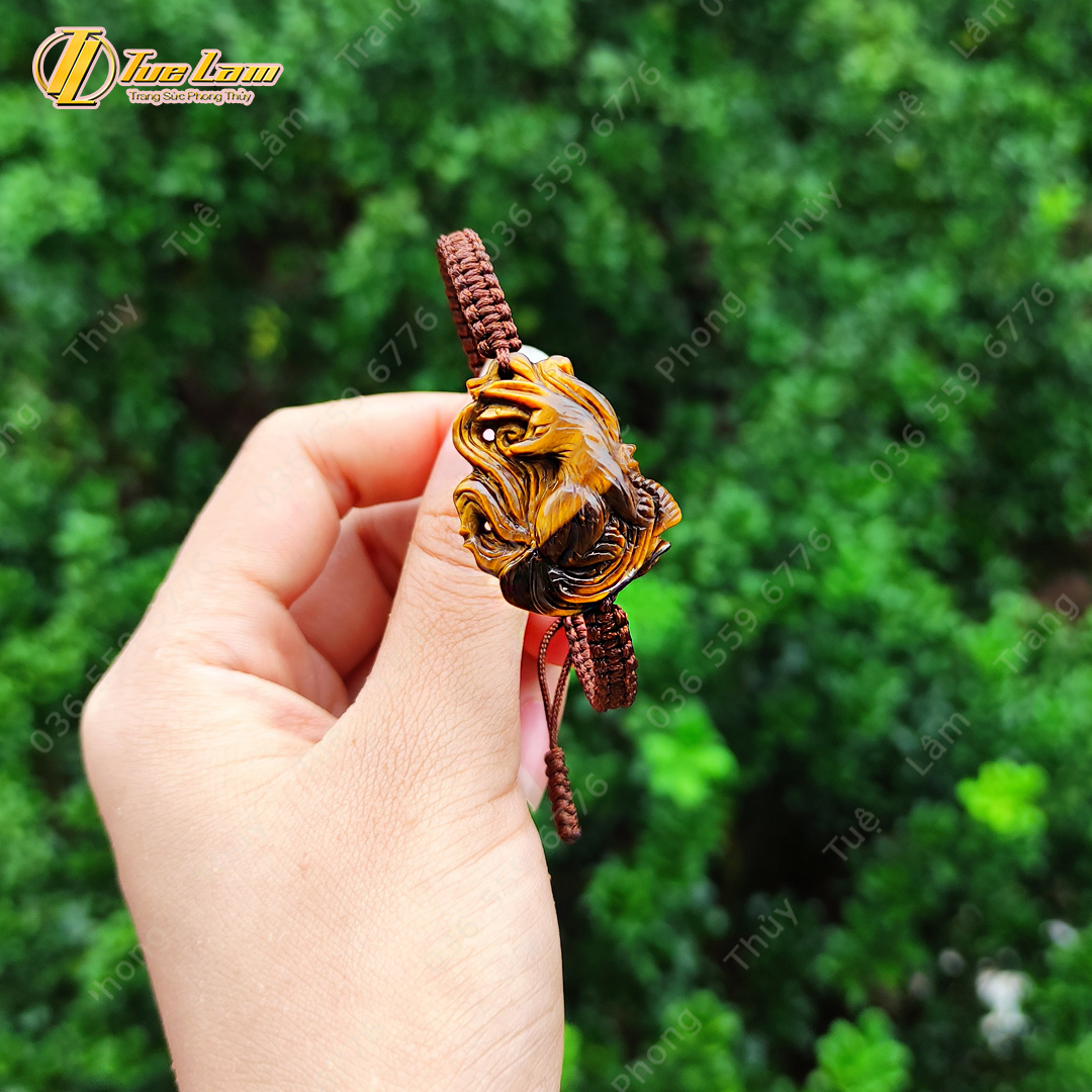 Vòng tay chỉ may mắn bện mặt hồ ly chúa dáng thủng đuôi thạch anh tiger eyes nâu vàng hợp mệnh kim thổ - Tuệ Lâm