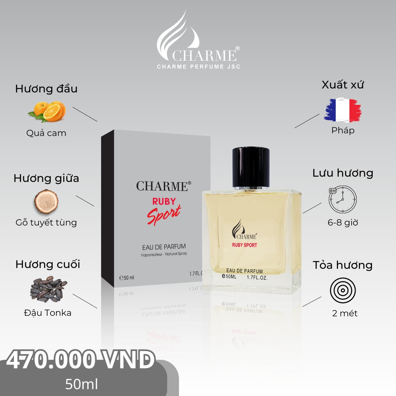 Nước hoa charme sport 100ml ( mẫu mới )