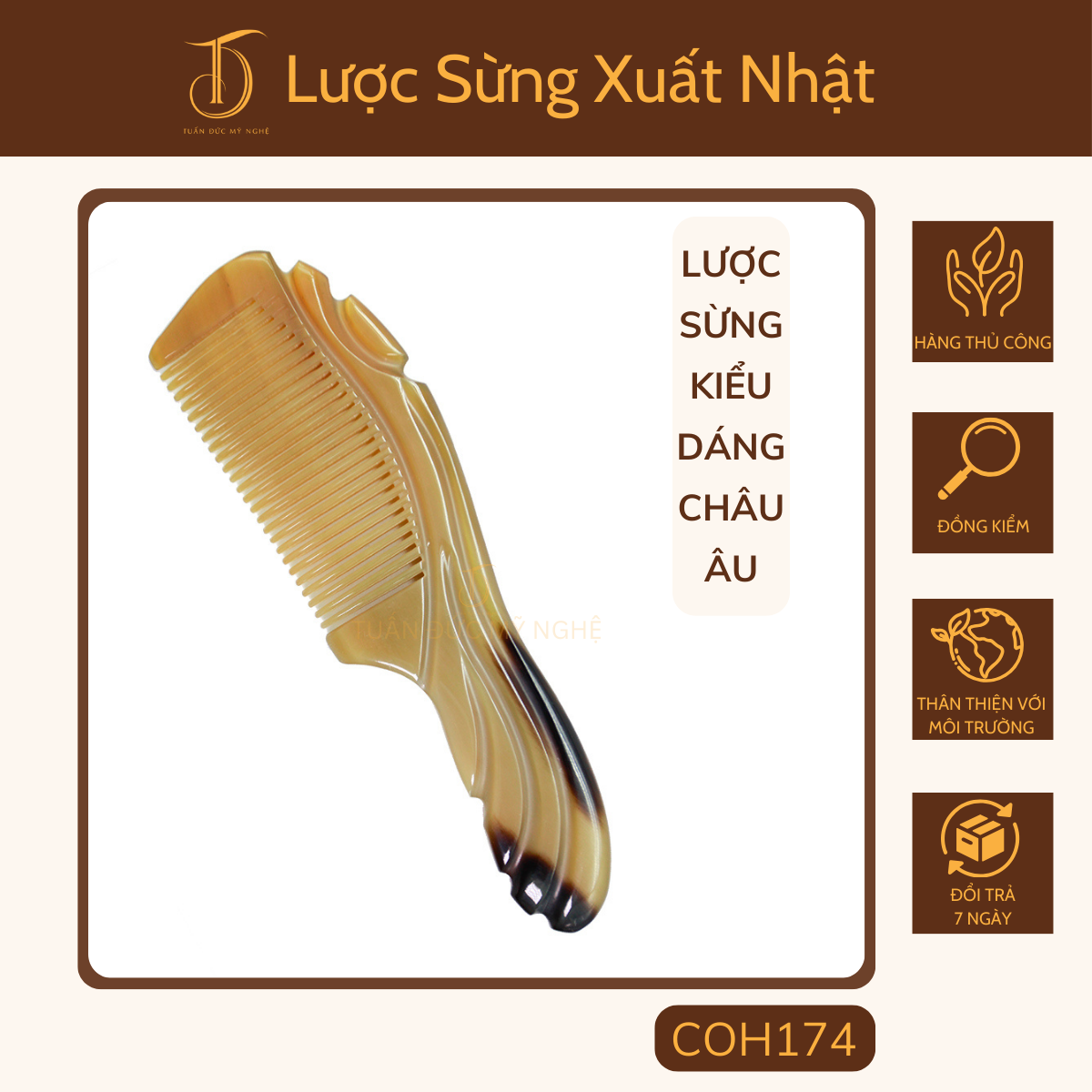 Lược sừng hahanco xuất nhật kiểu dáng châu âu sang trọng - size: xl- 20cm