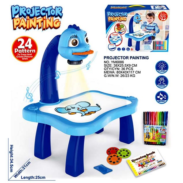 Bộ bàn tập vẽ có đèn chiếu 24 hình có nhạc thông minh tặng kèm hộp bút 12 màu