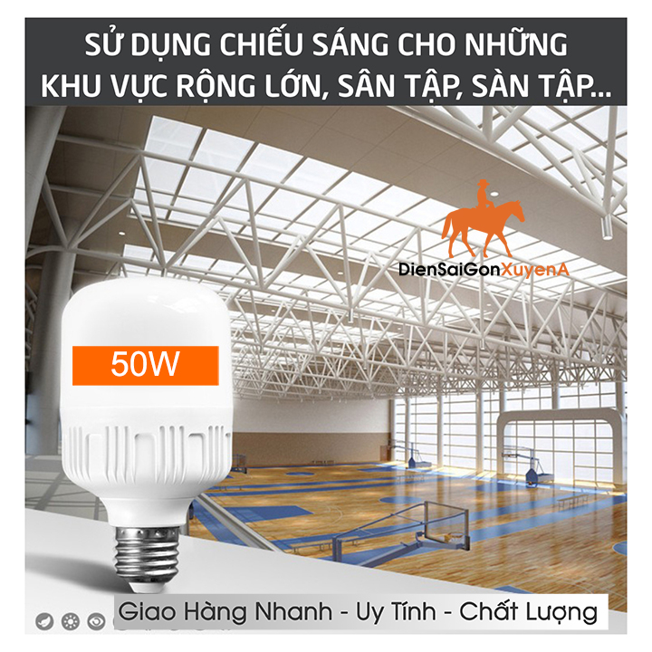 Bóng đèn Led trụ 50W đuôi xoáy E27 sáng trắng, Siêu sáng, Tiết kiệm điện năng - Điện Sài Gòn Xuyên Á