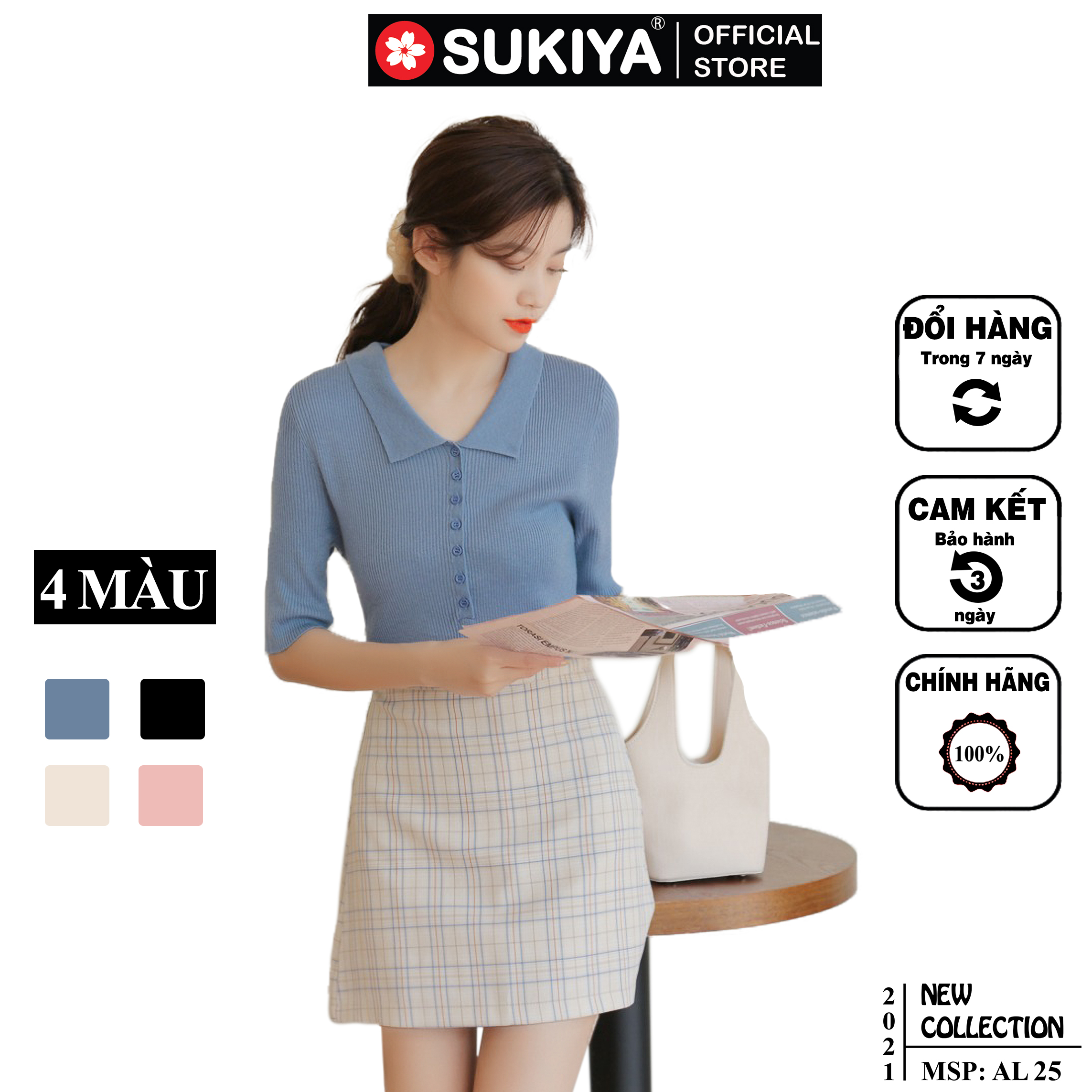 Áo len nữ cổ bẻ SUKIYA chất len Mongtoghi cổ bẻ hàng hiệu AL25